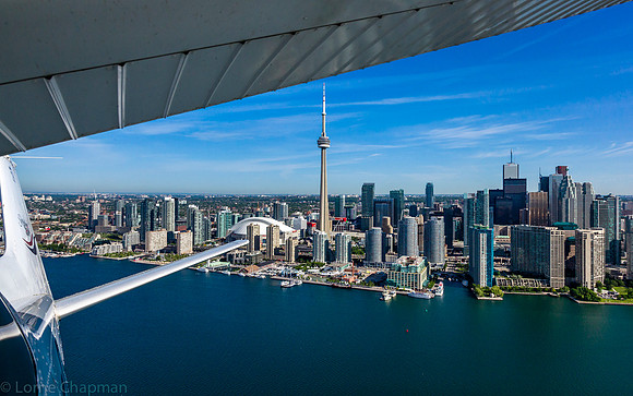 Aerial photograph of downtown Toronto, from the seat of a Cessna 172.